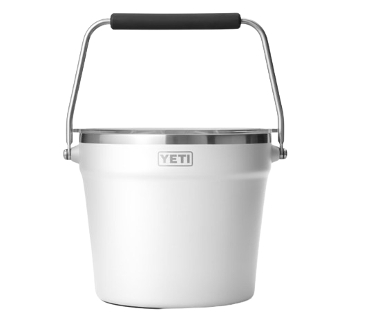 A photo of the Yeti Rambler Beverage Bucket in colour white. Front view.