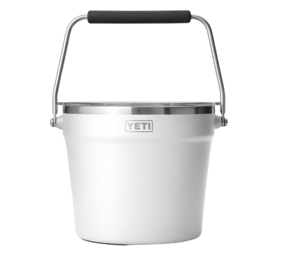 A photo of the Yeti Rambler Beverage Bucket in colour white. Front view.