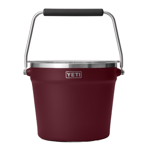 A photo of the Yeti Rambler Beverage Bucket in colour red. Front view.