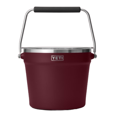 A photo of the Yeti Rambler Beverage Bucket in colour red. Front view.