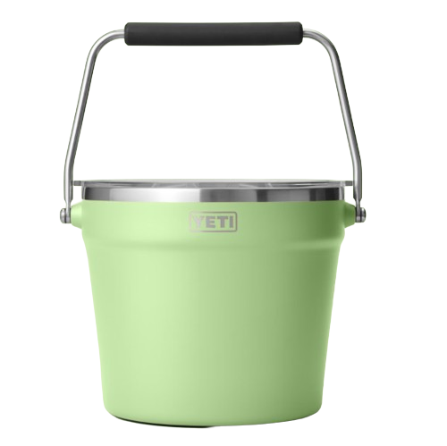 A photo of the Yeti Rambler Beverage Bucket in colour Key Lime green. Front view.