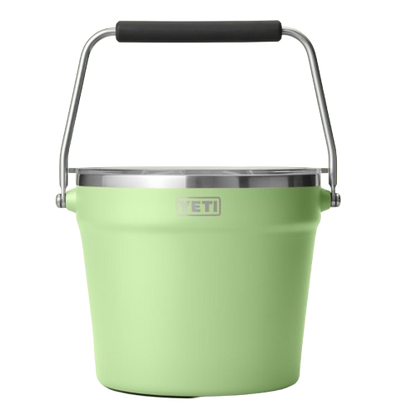 A photo of the Yeti Rambler Beverage Bucket in colour Key Lime green. Front view.