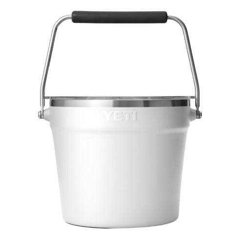 A photo of the Yeti Rambler Beverage Bucket in colour white. Rear view.