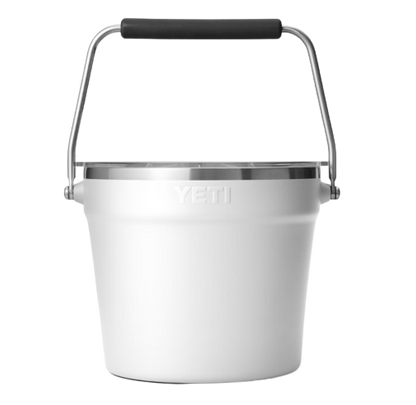 A photo of the Yeti Rambler Beverage Bucket in colour white. Rear view.