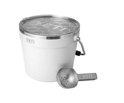 A photo of the Yeti Rambler Beverage Bucket in colour white. Side view.