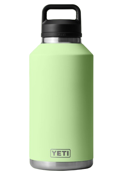 A photo of the Yeti Rambler 64 oz Bottle with Chug Cap in colour key lime green.