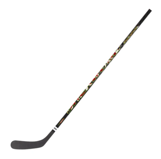 A photo of the Sheerwood CODE V Senior Hockey Stick in colour black, green and red. Front view.