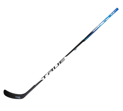 A photo of the True XC9 ACF Hockey Stick in colour black, white and blue.