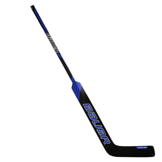 A photo of the Bauer GSX Senior Goalie Stick (2023) in colour black and blue. Angled view.