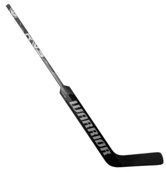 A photo of the Warrior Ritual V3 E Goalie Stick - Left Hand in colour black and white. Angled view.