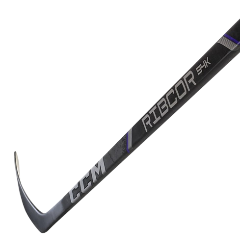 A photo of the CCM Ribcor Trigger 94K Hockey Stick in colour black. Blade view.