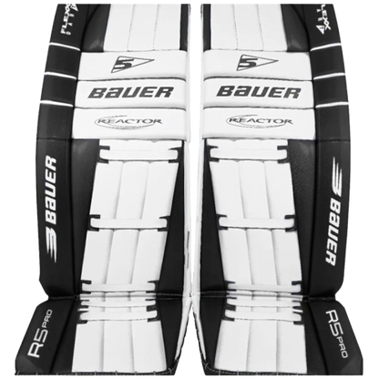 A photo of the 2024 Bauer R5 Pro Goalie Pads in colour white and black.