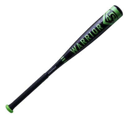 A photo of the Louisville Slugger Warrior 24 2 1/4" (-12) T-Ball Bat in colour black and green. Angled view.