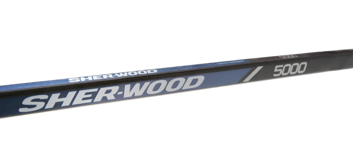 A photo of the Sherwood 5000-2 Youth Hockey Stick in colour blue and black. Logo view.