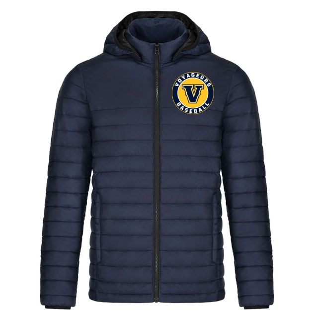 A photo of the Voyageurs Baseball Puffer Jacket in colour navy.