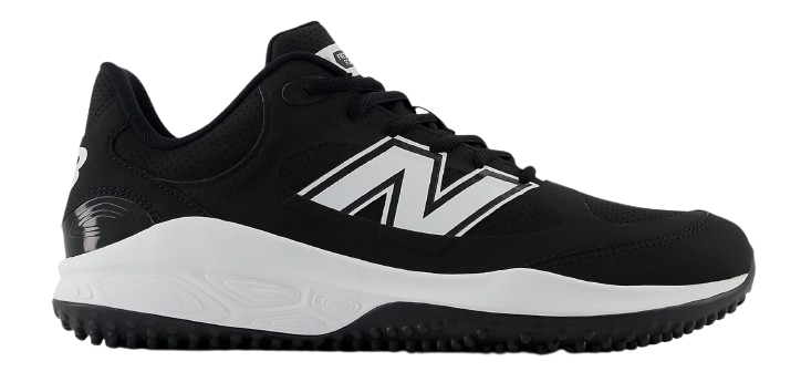 A photo of the New Balance Fresh Foam 3000 V7 Mens Turf-Trainer in colour black and white with black sole (SK). Side view.