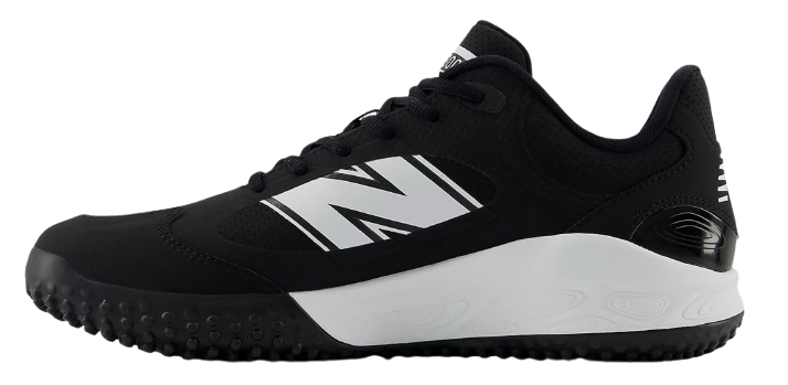 A photo of the New Balance Fresh Foam 3000 V7 Mens Turf-Trainer in colour black and white with black sole (SK). Side view.