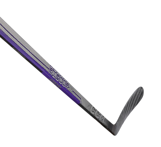 A photo of the CCM Ribcor 86K Hockey Stick in colour silver, black and purple. Side view. 