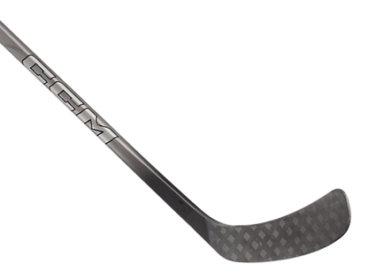 A photo of the CCM Ribcor 86K Hockey Stick in colour silver, black and purple. Blade view. 