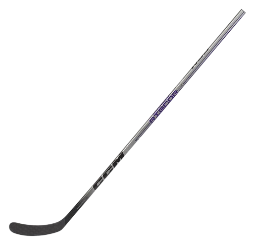 A photo of the CCM Ribcor 86K Hockey Stick in colour silver, black and purple. Angled view. 