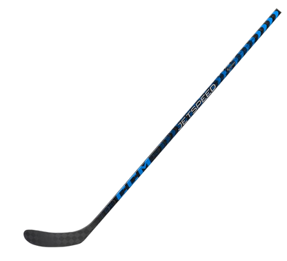 A photo of the CCM JetSpeed II Youth Hockey Stick - 40 Flex in colour blue and black. Angled view.