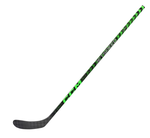 A photo of the CCM JetSpeed II Youth Hockey Stick - 20 Flex in colour green and black. Angled view.