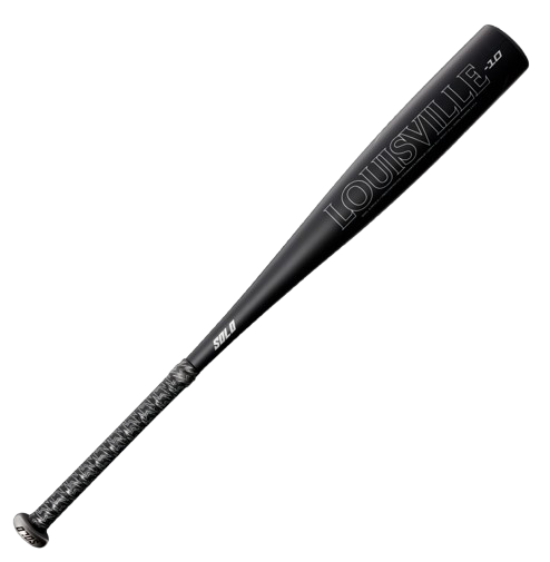 A photo of the Louisville Slugger Solo (-10) 2 3/4" USSSA Baseball Bat in colour black and white. Rear view.
