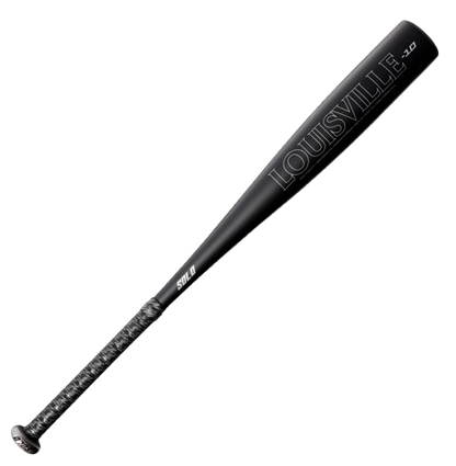 A photo of the Louisville Slugger Solo (-10) 2 3/4" USSSA Baseball Bat in colour black and white. Rear view.
