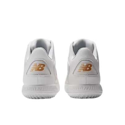 A photo of the New Balance FuelCell Ohtani 1 Trainer Baseball Shoes in colour white and gold. Back view.
