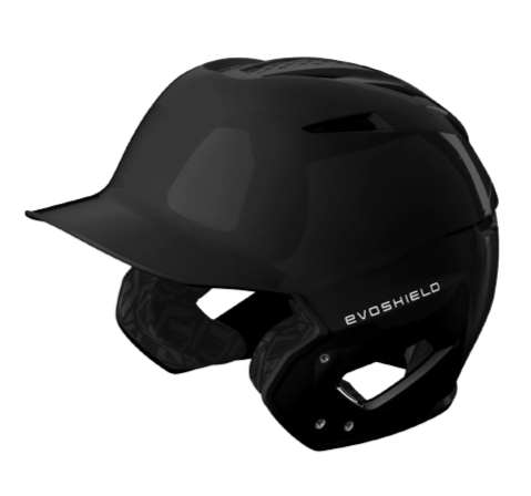 A photo of the EvoShield XVT 2.0 Gloss Batting Helmet in colour black. Side view.