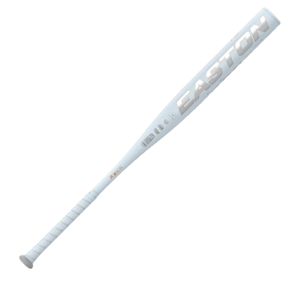 A photo of the 2025 Easton Ghost Unlimited -10 Fastpitch Softball Bat in colour white and orange. Easton logo view.