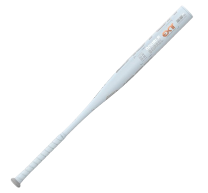 A photo of the 2025 Easton Ghost Unlimited -10 Fastpitch Softball Bat in colour white and orange. Side view.