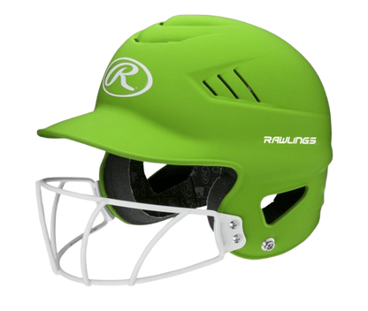 A photo of the Rawlings Coolflo Highlighter Baseball Batting Helmet in colour neon green.