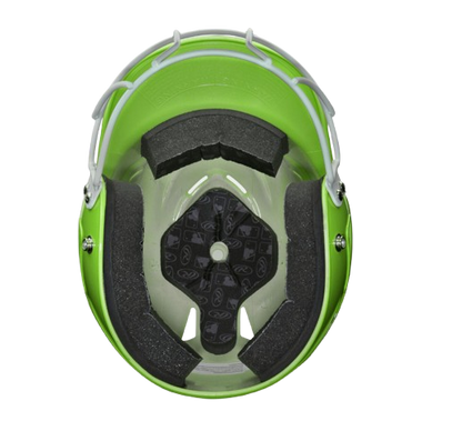 A photo of the Rawlings Coolflo Highlighter Baseball Batting Helmet in colour neon green. Inside view.