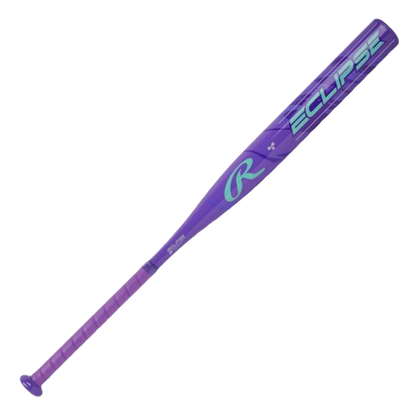 A photo of the Rawlings Eclipse Fastpitch (-12) Softball Bat in colour purple and blue. Eclipse logo view.
