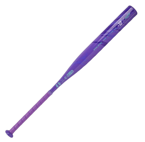 A photo of the Rawlings Eclipse Fastpitch (-12) Softball Bat in colour purple and blue. Rear profile.
