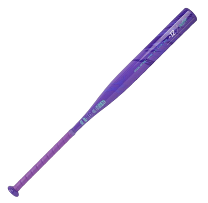 A photo of the Rawlings Eclipse Fastpitch (-12) Softball Bat in colour purple and blue. Rear profile.