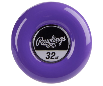A photo of the Rawlings Eclipse Fastpitch (-12) Softball Bat in colour purple and blue. End cap view showing 32 inch and Rawlings logo.