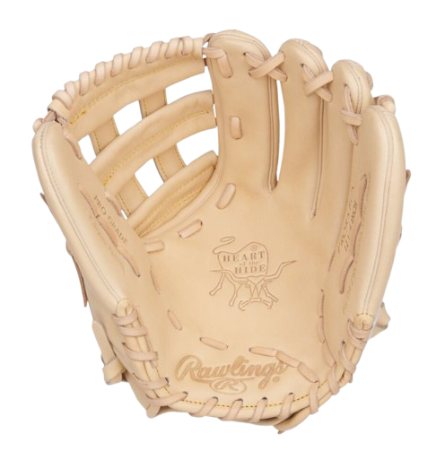 A photo of the Rawlings Kris Bryant Heart of the Hide 12.25" Baseball Glove in colour tan. Palm view.