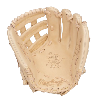 A photo of the Rawlings Kris Bryant Heart of the Hide 12.25" Baseball Glove in colour tan. Palm view.