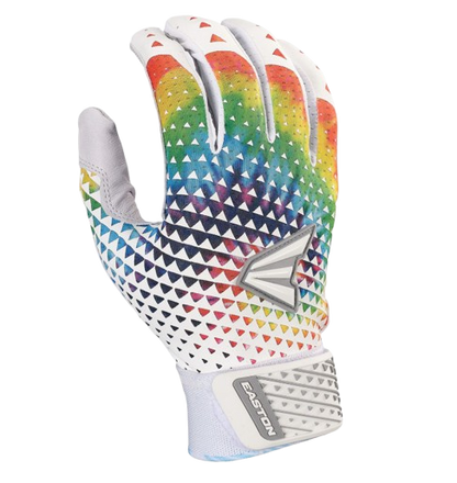 A photo of the Easton Ghost NX Fastpitch Batting Gloves in colour tie dye. Rear view.
