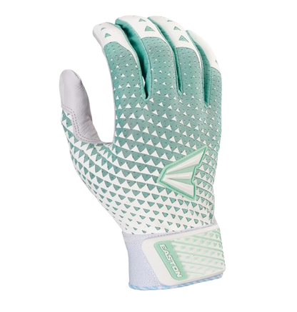 A photo of the Easton Ghost NX Fastpitch Batting Gloves in colour mint and grey. Rear view.