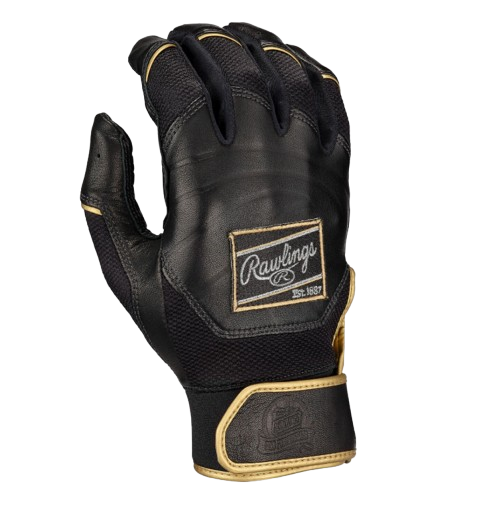 A photo of the Easton Mav GT Adult Batting Gloves in colour black and gold. Rear view.