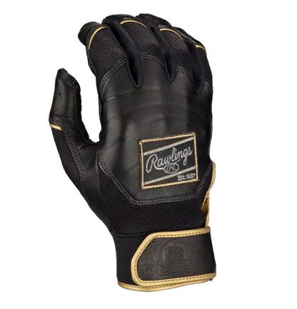 A photo of the Easton Mav GT Adult Batting Gloves in colour black and gold. Rear view.