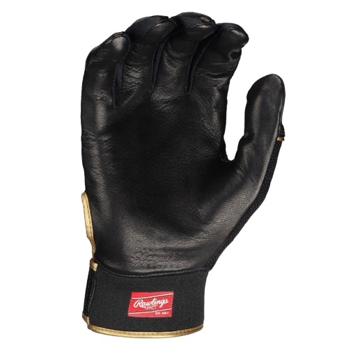 A photo of the Easton Mav GT Adult Batting Gloves in colour black and gold. Palm view.