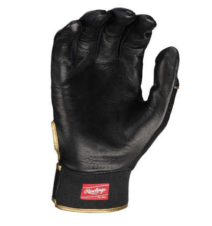 A photo of the Easton Mav GT Adult Batting Gloves in colour black and gold. Palm view.