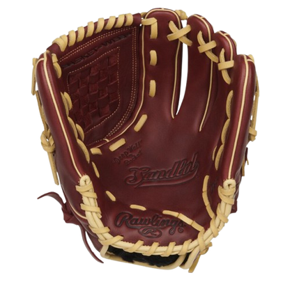 A photo of the Rawlings Sandlot 12" Baseball Glove in colour red and beige. Palm  view.