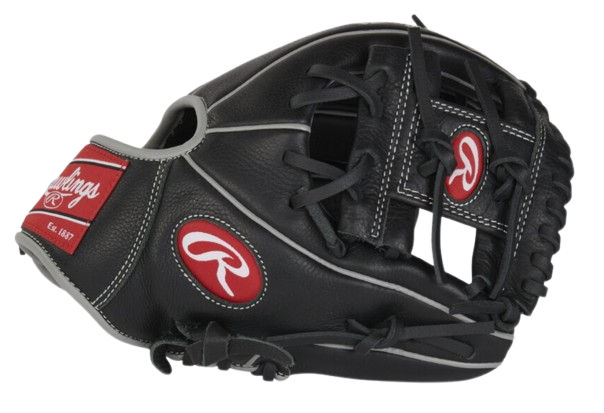 A photo of the Rawlings Carlos Correa 10.5" Select Pro Lite Youth Glove in colour black. Side view.