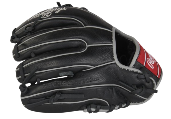 A photo of the Rawlings Carlos Correa 10.5" Select Pro Lite Youth Glove in colour black. Side view.
