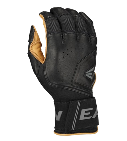 A photo of the Easton Mav Pro Locked-In Adult Batting Gloves in colour black and caramel. Rear view.